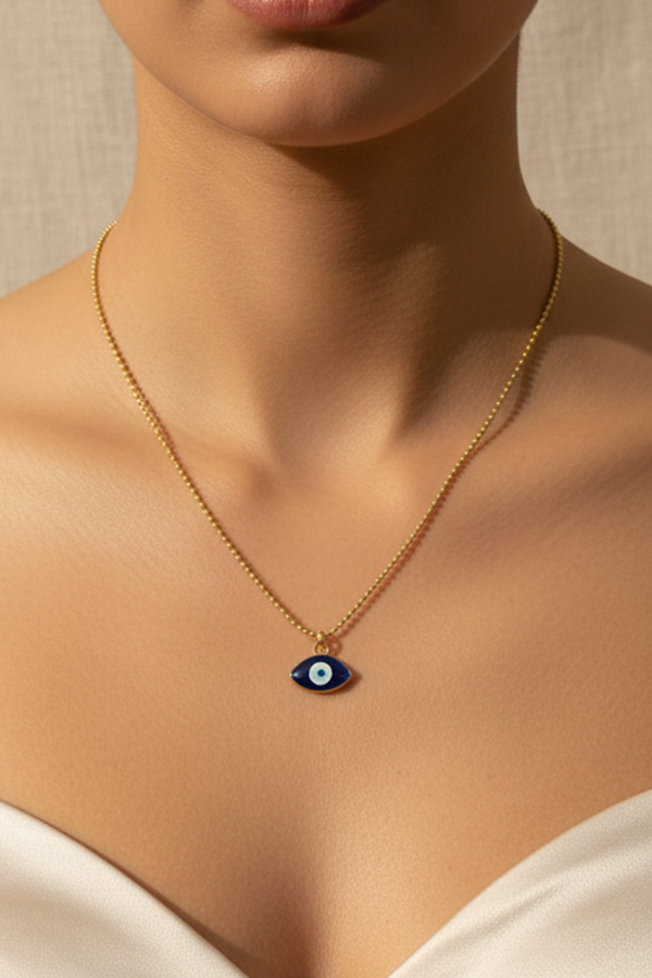Delicate Gold Ball Chain Necklace with Classic Enamel Evil Eye