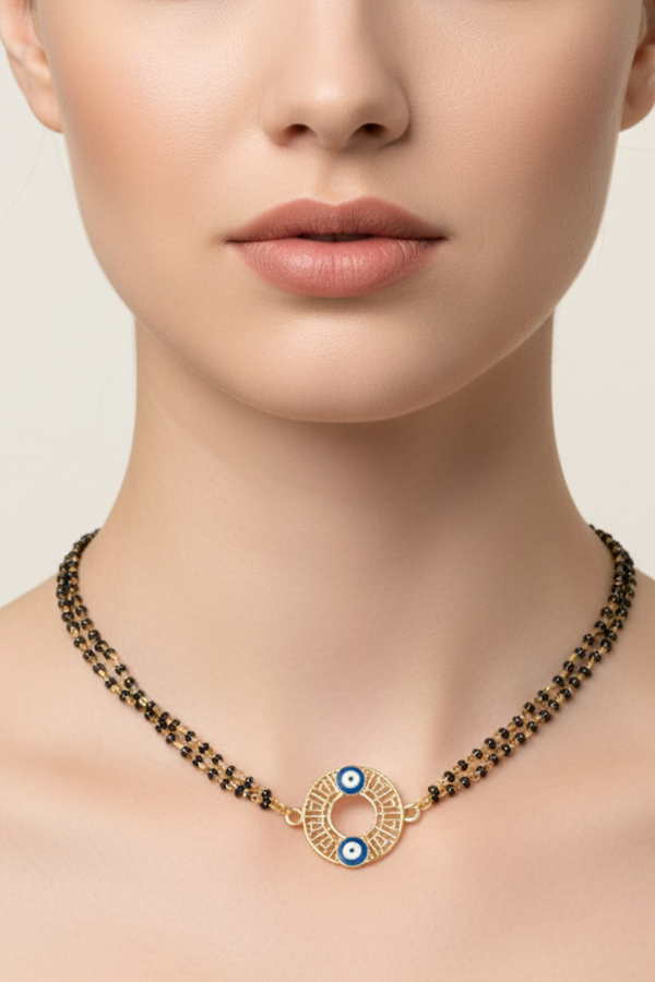 Exquisite Gold Chakra & Evil Eye Mangalsutra Style Necklace