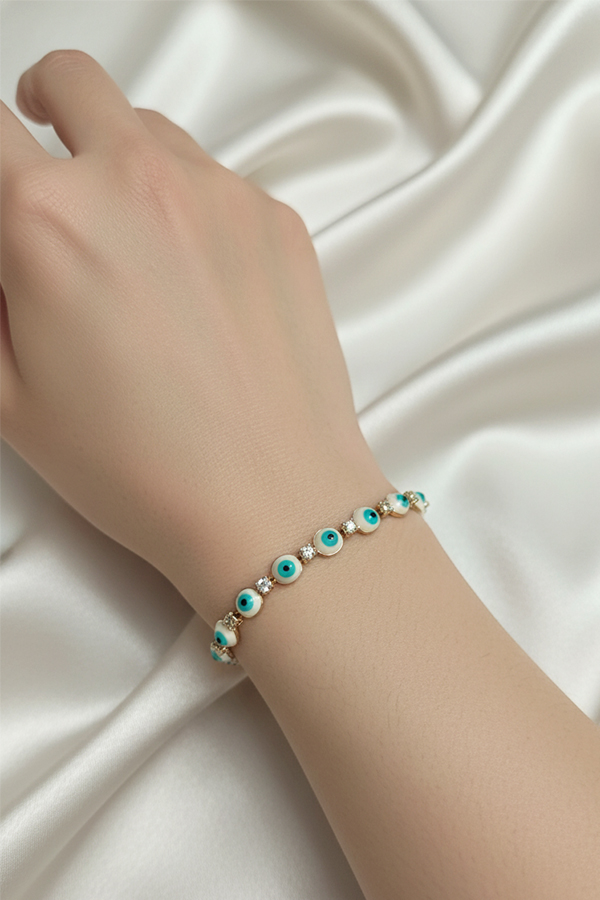 Luxurious Anti-Tarnish Evil Eye Tennis Bracelet with Crystal Pave
