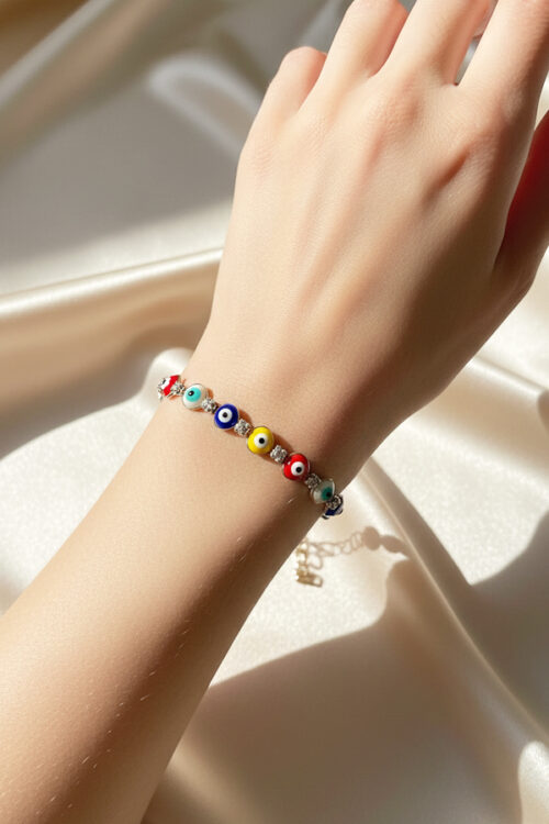 Rainbow Anti-Tarnish Golden Bracelet with Multi-Colored Evil Eye Charms