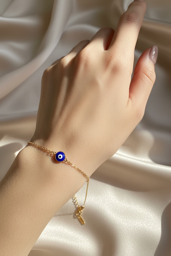 Delicate Anti-Tarnish Gold Evil Eye Bead Chain Bracelet