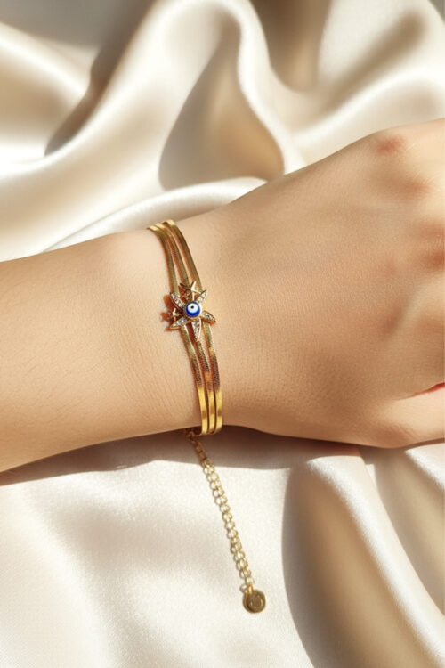 Chic Anti-Tarnish Gold Star Evil Eye Snake Chain Bracelet