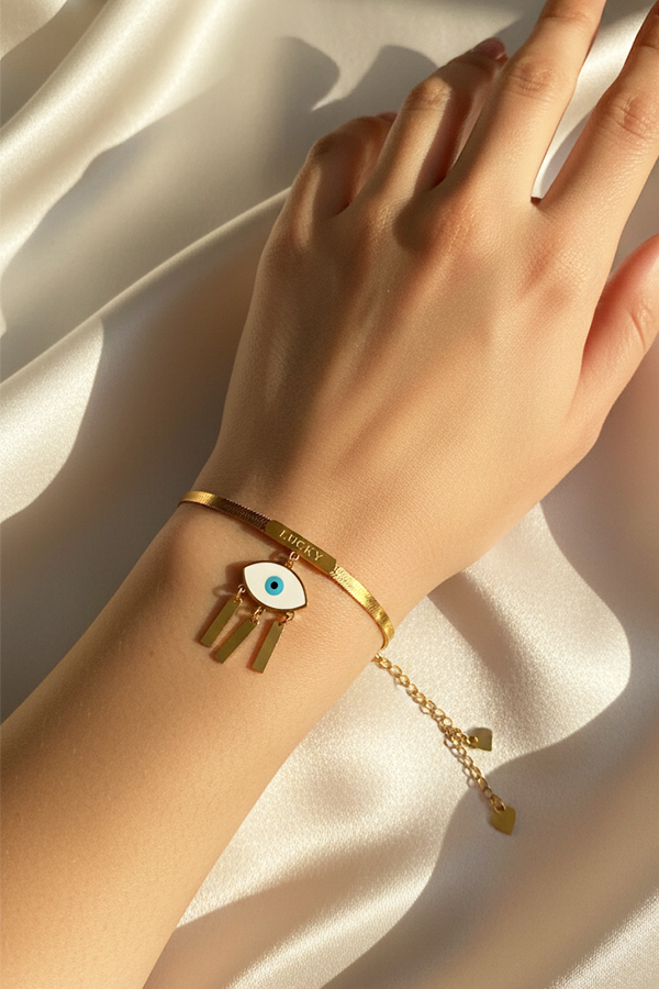 Trendy Gold Anti-Tarnish Snake Chain 'Lucky' Evil Eye Bracelet