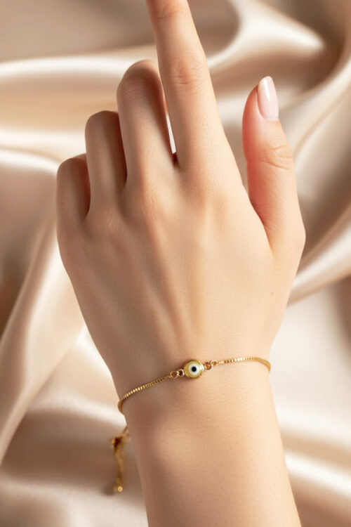 Delicate Gold Adjustable Slider Bracelet with Chic Yellow Evil Eye