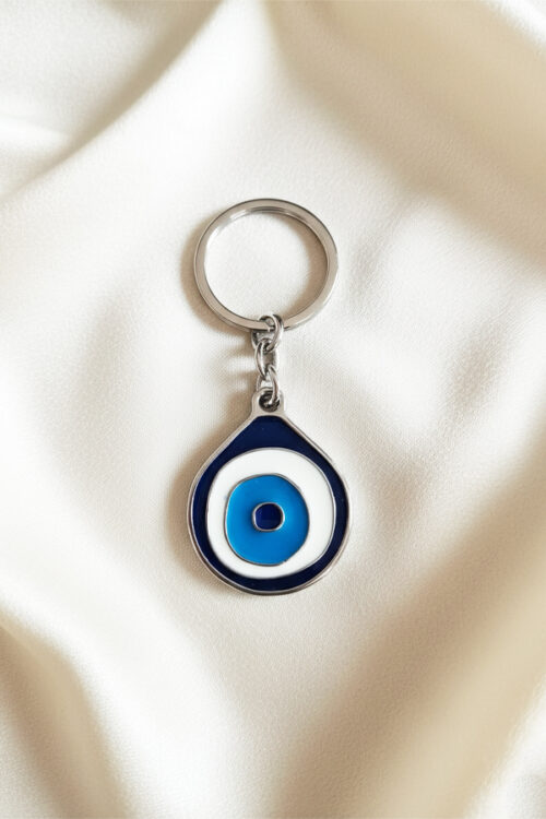Classic Silver Teardrop Evil Eye Medallion Keychain
