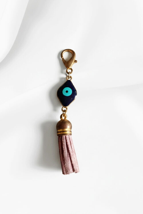 Chic Gold Diamond-Shaped Evil Eye Charm Clip with Tassel