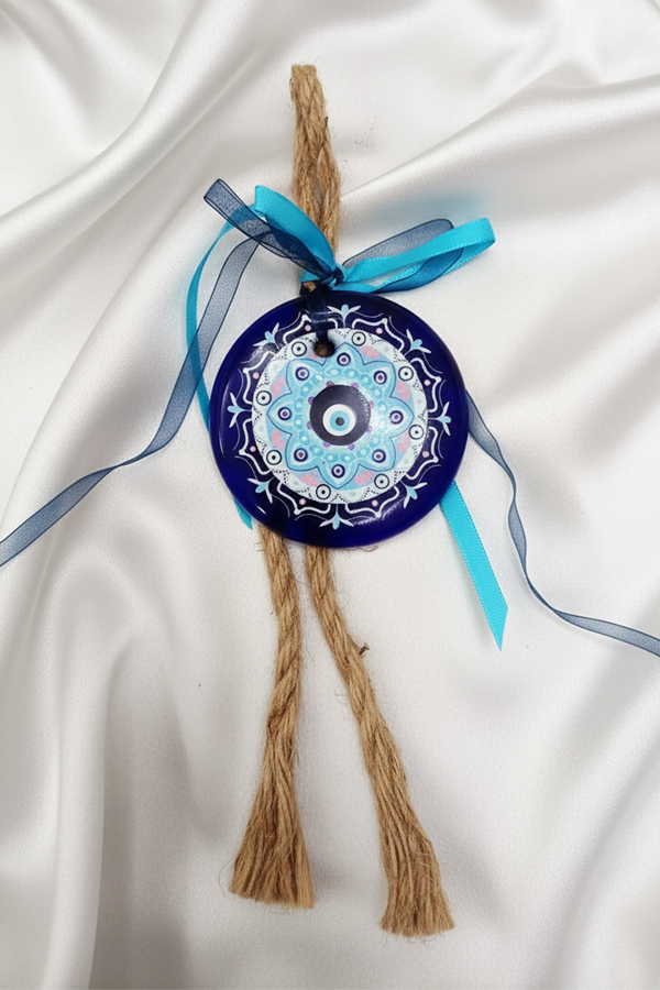 Decorative Mandala Evil Eye Door Hanging with Jute & Ribbon Tassels