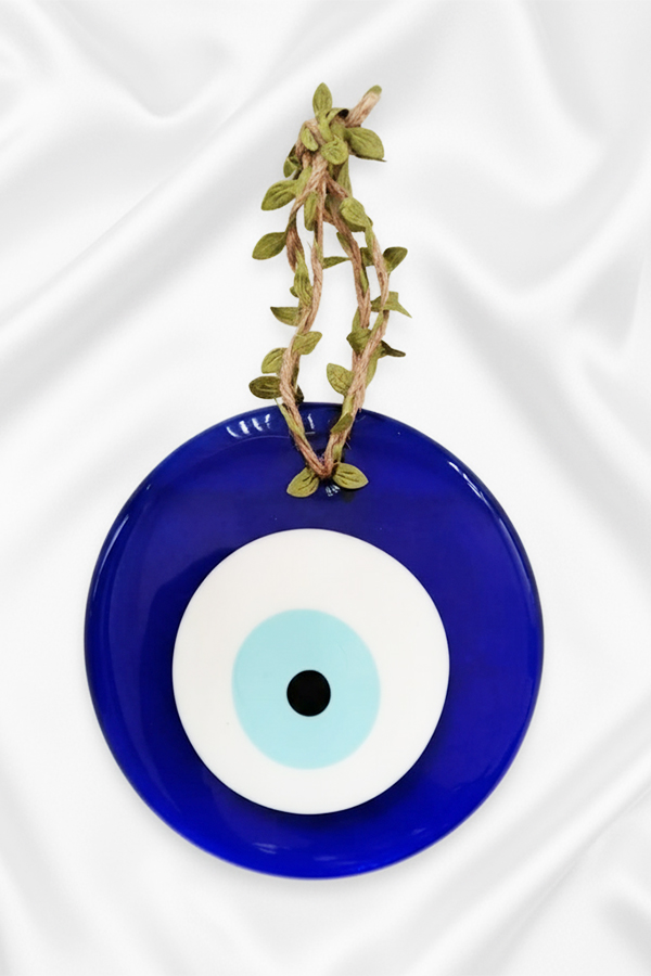 Giant Turkish Evil Eye Glass Wall Hanging with Natural Vine Accent