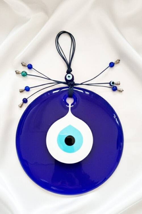Dramatic Giant Glass Evil Eye Wall Hanging with Beaded Lash Accents
