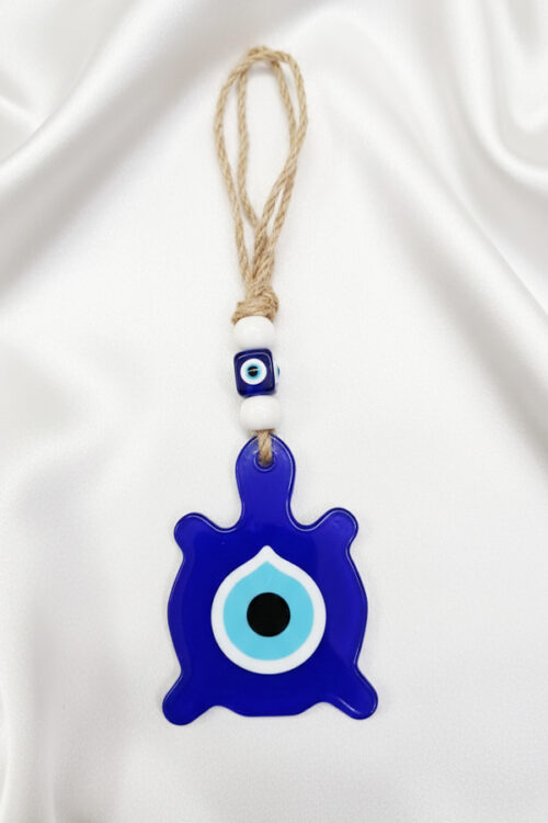 Turtle Shaped Glass Evil Eye Hanging with Jute Rope