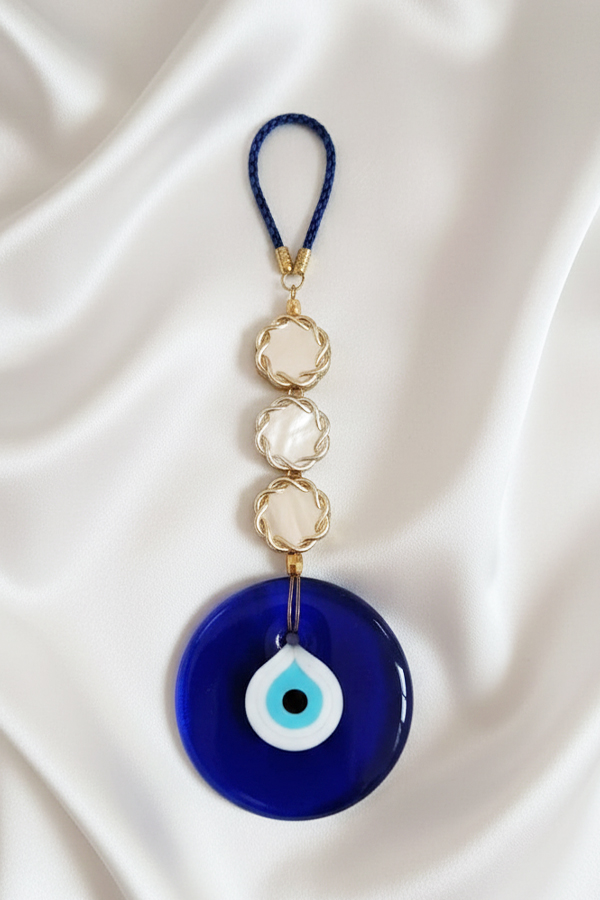 Elegant Mother-of-Pearl & Glass Evil Eye Wall Hanging