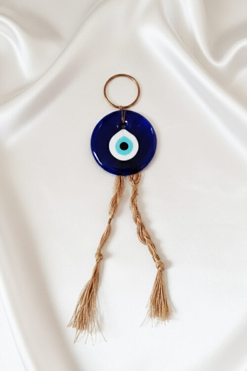 Classic Glass Evil Eye Wall Hanging with Rustic Braided Tassel