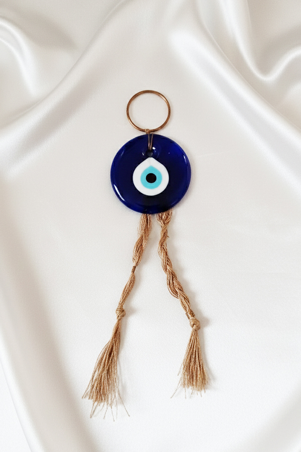 Classic Glass Evil Eye Wall Hanging with Rustic Braided Tassel