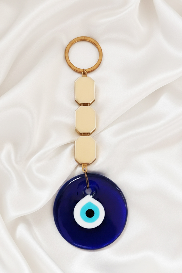 Chic Gold & Glass Evil Eye Wall Hanging with Geometric Links