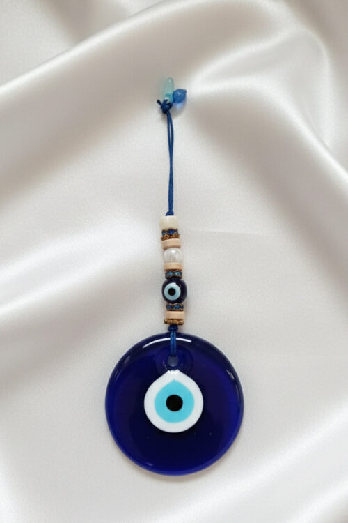 Authentic Blue Glass Evil Eye Hanging with Boho Beaded Accents