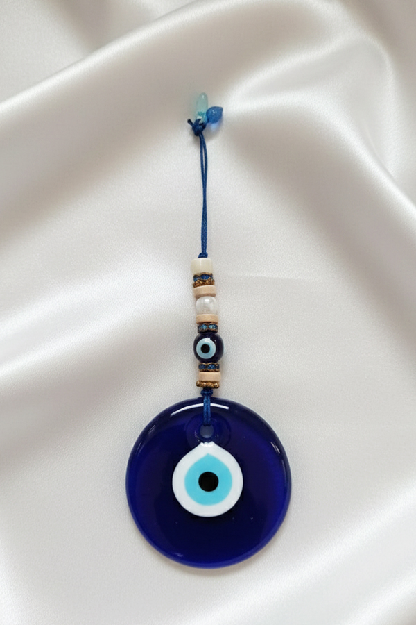 Authentic Blue Glass Evil Eye Hanging with Boho Beaded Accents