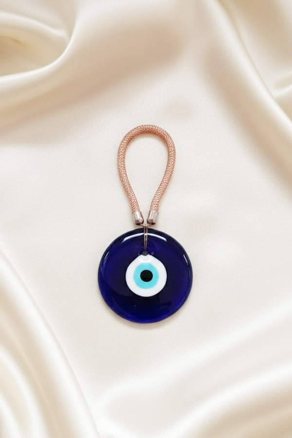 Chic Deep Blue Glass Evil Eye Protection Hanging with Rose Gold Loop