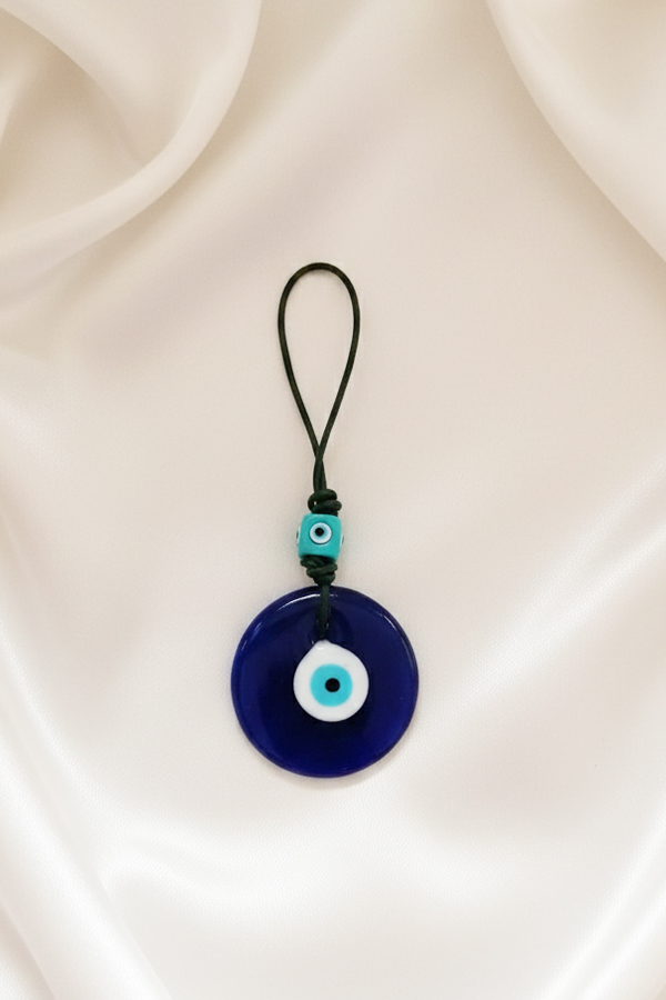 Classic Deep Blue Glass Evil Eye Hanging with Aqua Accent Bead