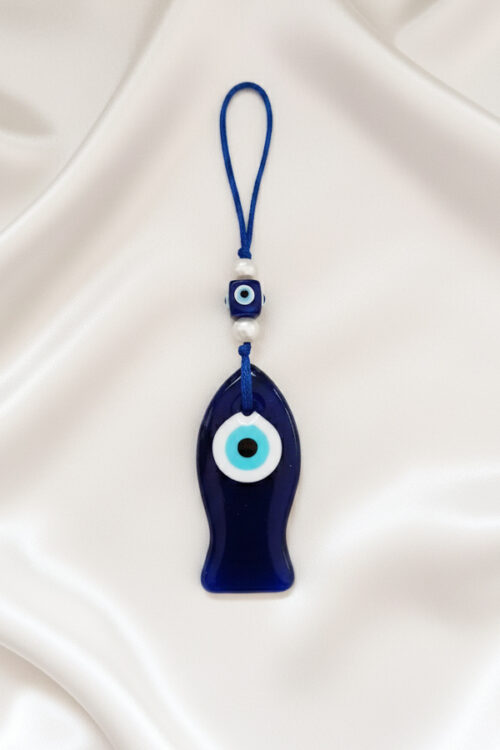 Protective Fish-Shaped Glass Evil Eye Hanging with Pearl Accent
