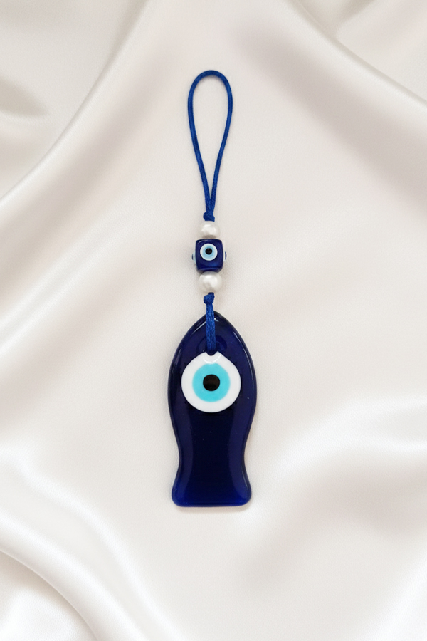 Protective Fish-Shaped Glass Evil Eye Hanging with Pearl Accent