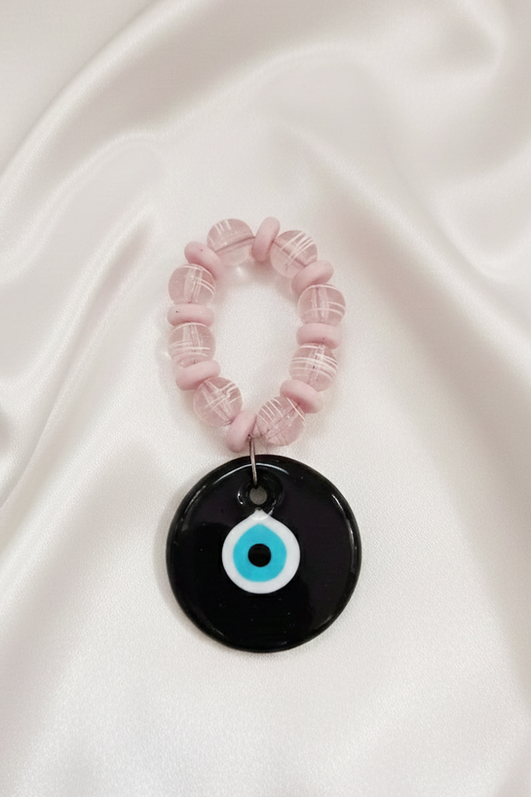 Chic Black Glass Evil Eye Hanging with Pink Beaded Loop