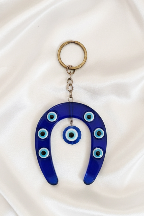 Double Luck Blue Glass Horseshoe & Evil Eye Hanging