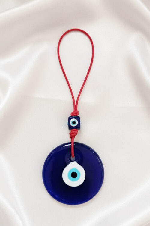 Traditional Deep Blue Glass Evil Eye Protection Hanging with Red Cord