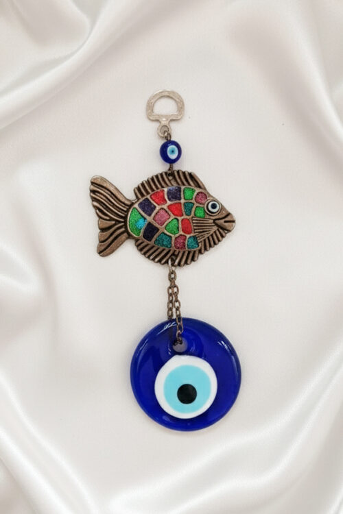 Mosaic Fish & Glass Evil Eye Protection Hanging with Multi-Color Enamel