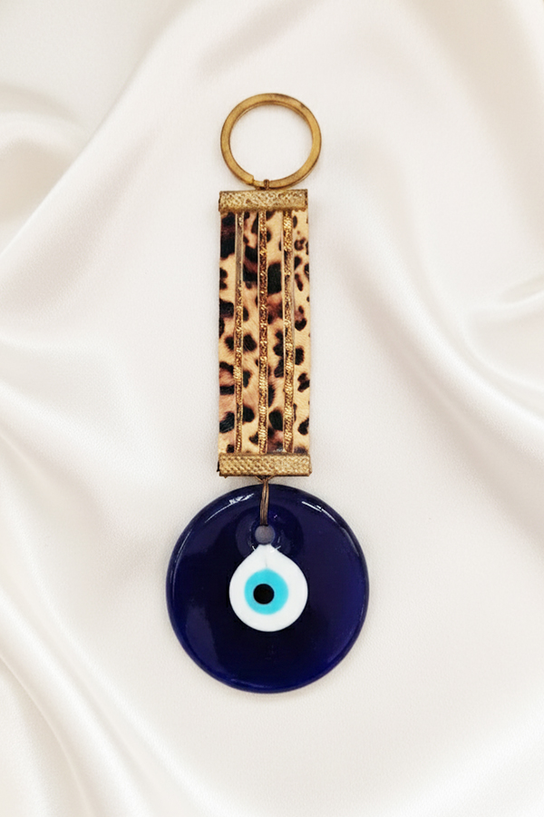 Chic Leopard Print & Glass Evil Eye Wall Hanging