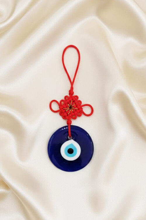 Authentic Deep Blue Glass Evil Eye Hanging with Red Chinese Knot