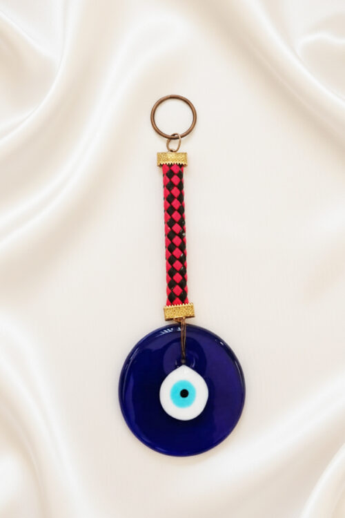 Bold Glass Evil Eye Protection Hanging with Red & Black Woven Strap