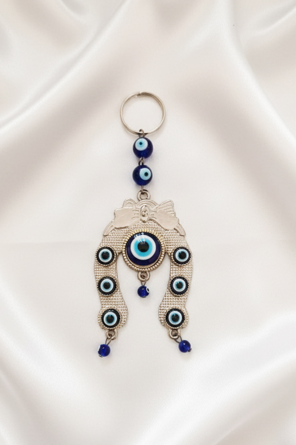Silver Lucky Horseshoe & Multi Evil Eye Hanging