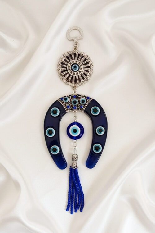 Ornate Turkish Horseshoe & Evil Eye Hanging with Beaded Tassel