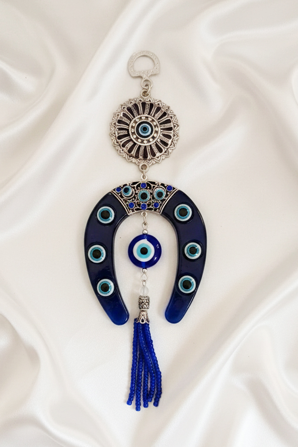 Ornate Turkish Horseshoe & Evil Eye Hanging with Beaded Tassel