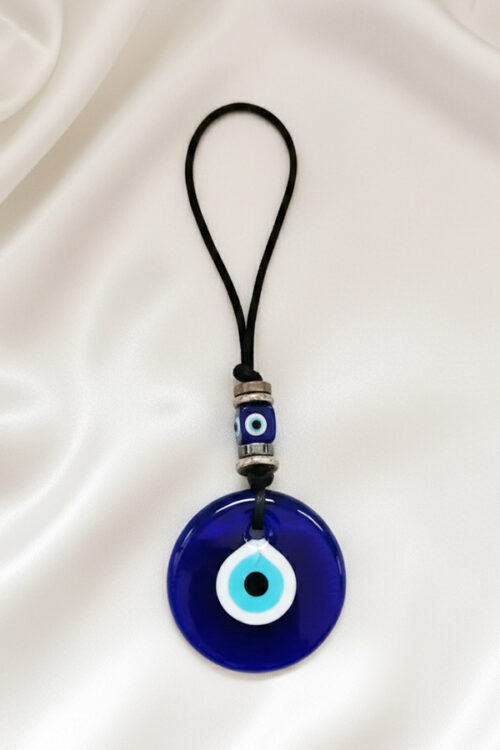Classic Deep Blue Glass Evil Eye Hanging with Beaded Cord (Nazar)