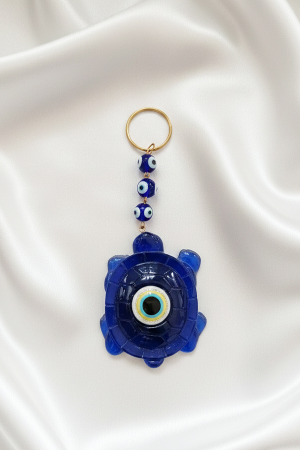 Deep Blue Glass Tortoise & Evil Eye Protection Hanging