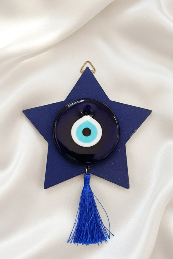 Celestial Blue Star & Glass Evil Eye Wall Hanging with Tassel