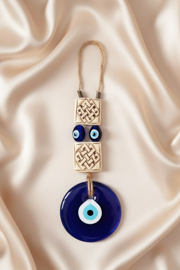 Knot of Protection & Glass Evil Eye Wall Hanging with Celtic Knot Accents