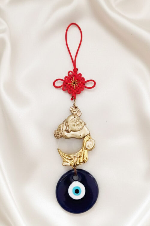 Spiritual Gold Fortune Charm & Evil Eye Hanging with Chinese Knot