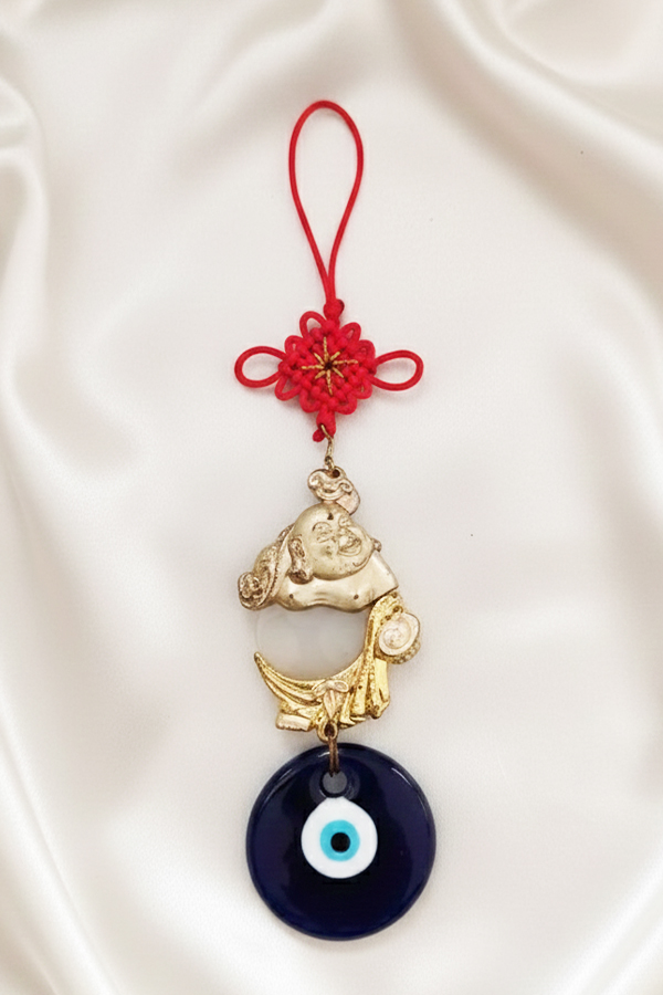 Spiritual Gold Fortune Charm & Evil Eye Hanging with Chinese Knot