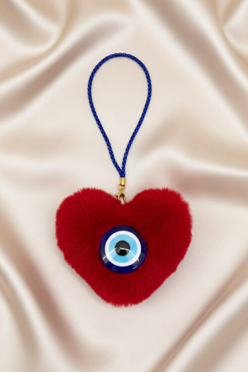 Plush Red Heart & Classic Evil Eye Fur Hanging Charm