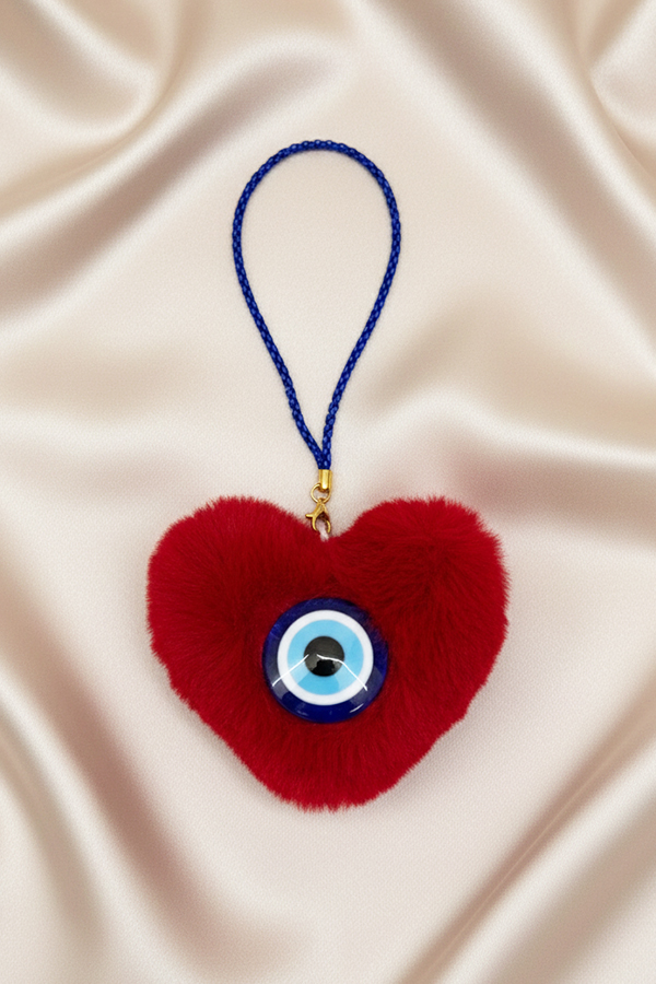 Plush Red Heart & Classic Evil Eye Fur Hanging Charm