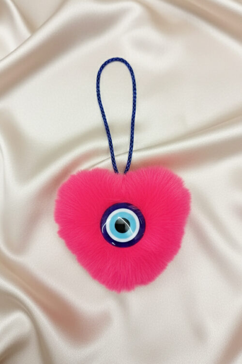 Playful Hot Pink Fur Heart & Evil Eye Hanging Charm