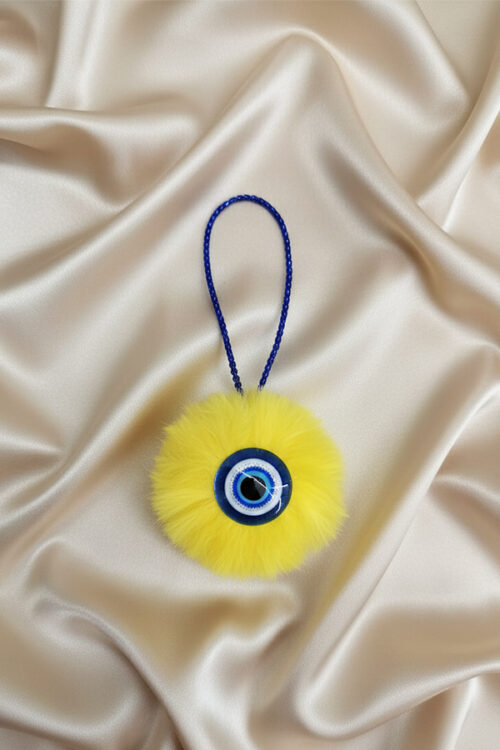 Bright Yellow Fur Pom Pom & Evil Eye Hanging Charm
