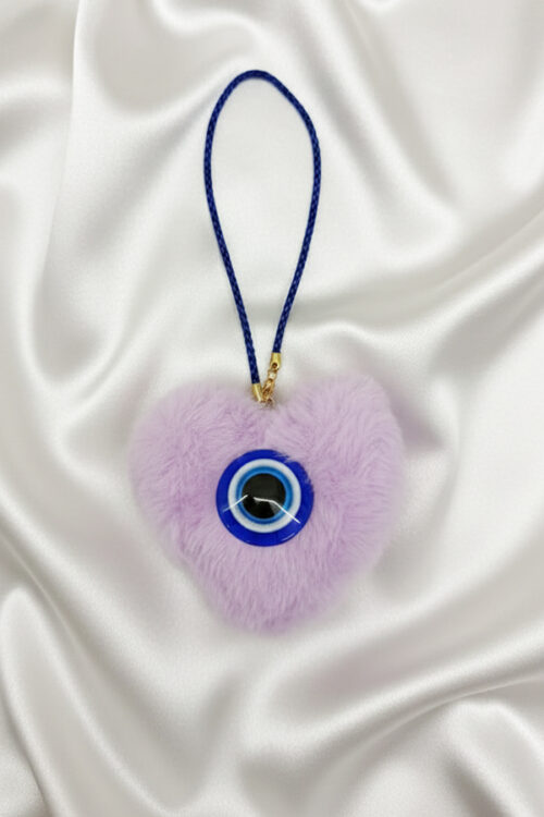 Plush Lilac Heart & Classic Evil Eye Fur Hanging Charm