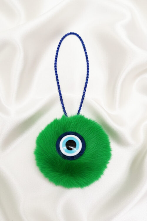 Vibrant Green Faux Fur Evil Eye Hanging Charm