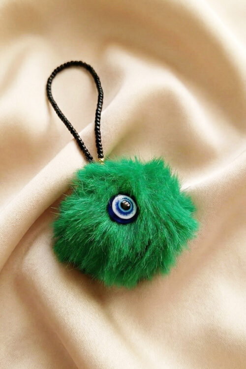 Playful Green Faux Fur Pom-Pom Evil Eye Charm