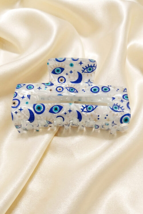 Celestial Evil Eye & Moon Pattern Rectangular Acetate Hair Claw