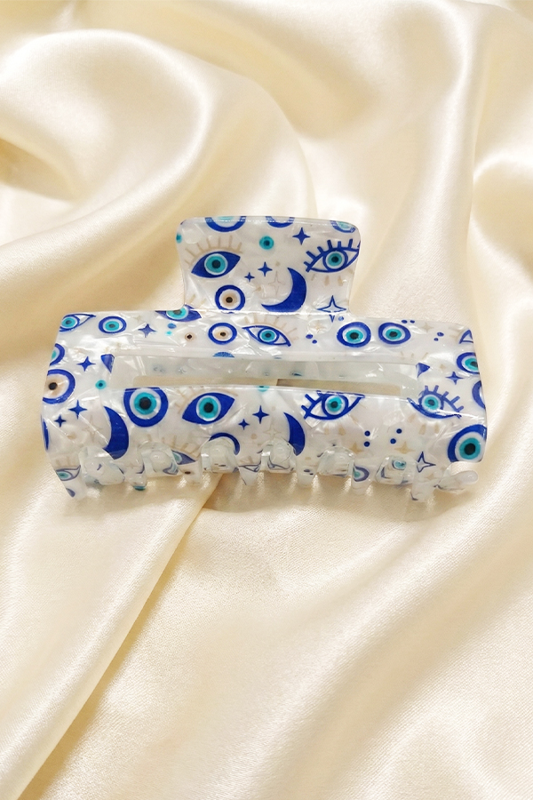 Celestial Evil Eye & Moon Pattern Rectangular Acetate Hair Claw