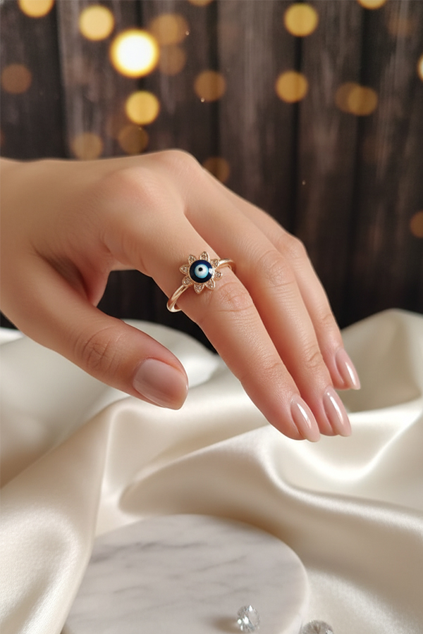 Elegant Evil Eye Flower Ring